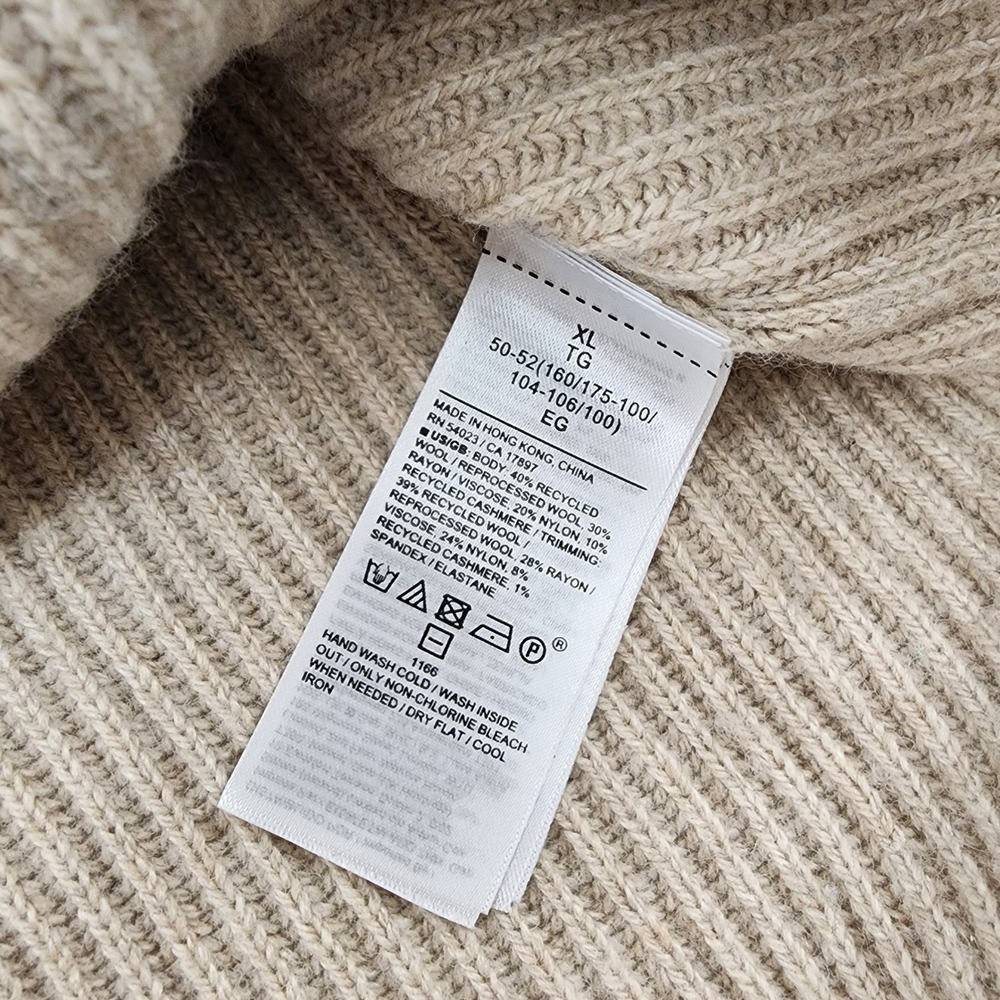 Banana Republic XL Beige Italian Wool Cashmere Blend Ribbed Cowl Neck Sweater - Picture 6 of 6